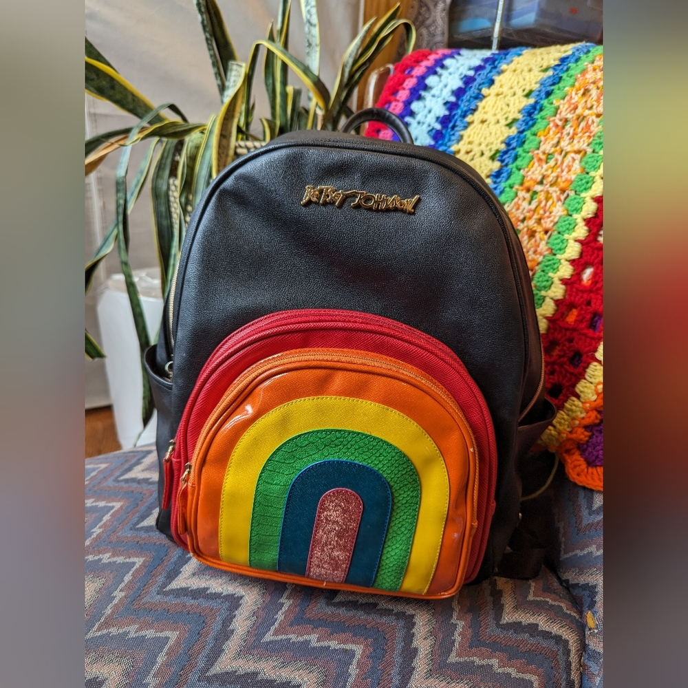 Betsey Johnson Somewhere Over The Rainbow Backpack, Black/Rainbow